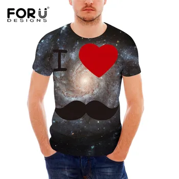 

FORUDESIGNS Funny T Shirts for Men Heart Moustache Print Male Tee Shirt Brand Designer Short Sleeve Teens Boys Top Tees Fitness