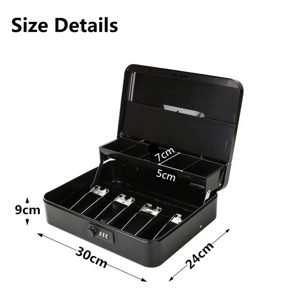 30cm*24cm*9cm Password Key Lock High-grade Metal Cashier Savings Box Cash Boxes