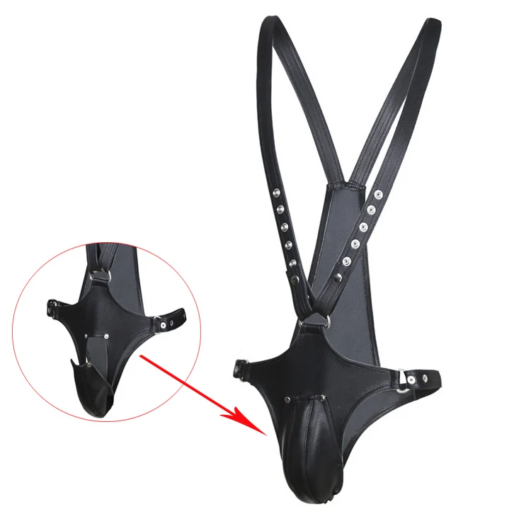 Men's Chastity Pants Adjustable PU Leather Belt Bodysuit Bound Thong With Penis Cock Cage Panties Sexy Lingerie |