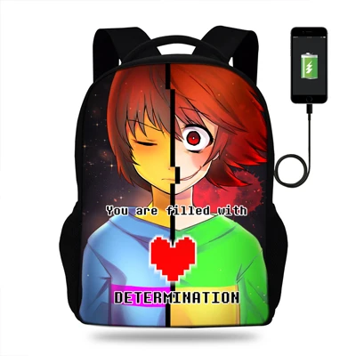 Популярная Игровая сумка usb зарядка Рюкзак Undertale Школьные Сумки Мульти сумки для детей путешествия расписной рюкзак