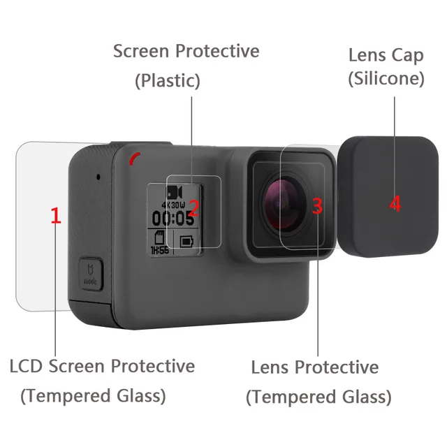 New Tempered Glass Protector Cover Case For Go Pro Gopro Hero 5 6 7 8 Hero8/7 Black Camera Lens Cap LCD Screen Protective Film