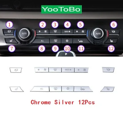 Yootobo пианино черная кнопка Чехлы для клавиш комплект для ремонта A/C обогреватель переключатель крышка 61319313923 Подходит для BMW 5 6 7 F10 F01 F12 - Название цвета: Silver 12Pcs