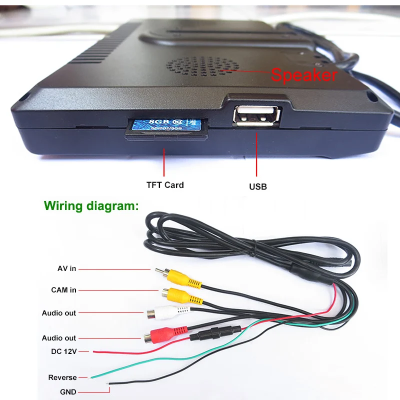 Tft Lcd 800x480 720p 7 Inch Car Parking Monitor With 2 Video