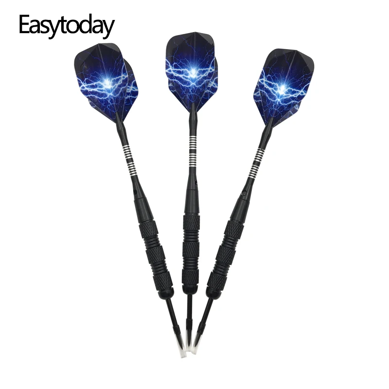 Easytoday 3Pcs/set Standard Steel Tip Darts Professional Metal Darts Barrel Black Aluminum Shafts Dart Flights Games Set