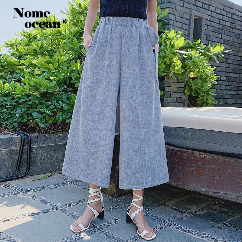 

Drawstring Elastic Waist Belt Wide Leg Pants Office Lady Trousers 2019 Summer Casual Thailand Holiday Pants harajuku M19040309