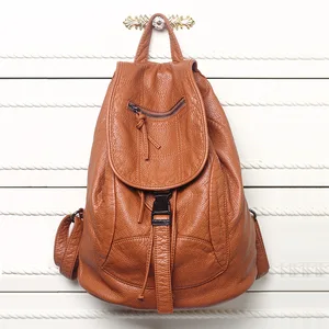 Image 1 - New Designer Washed Leather Bag High grade Leather Women Backpacks Mochilas Mujer School Backpack for Girls Rucksack Travel Bag