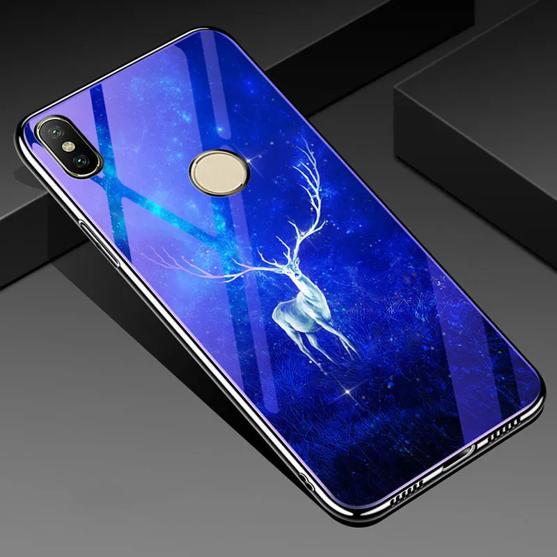 Tempered Glass Phone Case for Xiaomi Redmi S2 Cover Anti-shock Soft TPU Cover Case for Xiaomi Mi 8 SE 5 Plus Hard Back Cover