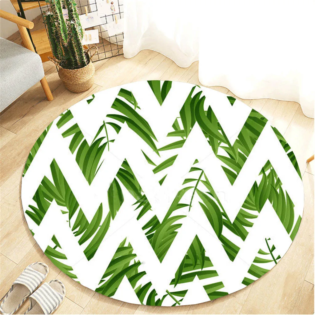 

Living Room Rug Tropical Plant leaves Pattern Round Flannel Bathroom Kitchen Carpet 80cm Sand Free Mat Dywanik Bawelniany