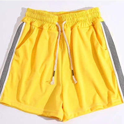 Полосатые повседневные шорты женские эластичные Простые свободные тонкие летние шорты на шнуровке женские модные шорты с высокой талией размера плюс 2XL - Цвет: yellow