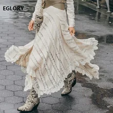 Юбка в пол,, осень, зима, весна, вечерние, для женщин, макси, юбка, для девушек, кружево, пэчворк, Асимметричный Стиль, длинная юбка для женщин