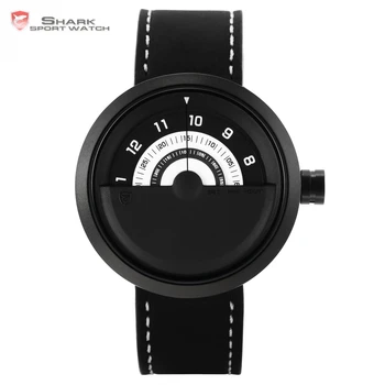 

Bonnethead Shark Sport Watch Black White Rotate Indicator No Hand Design Quartz Genuine Leather Watches Man Gift Masculino/SH424