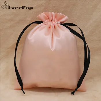 

Silk Drawstring Bag Wedding Souvenir Marriage Gift Bag Satin Hair Bags Necklace Bead Container Jewelry Pouch Print Logo 100pcs