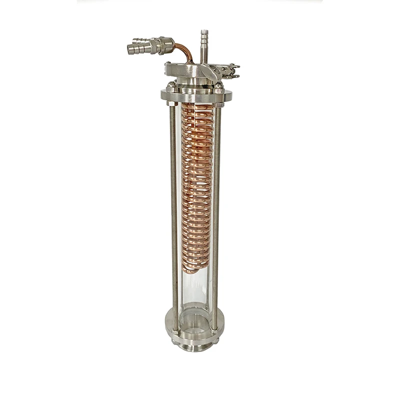 US $80.00 Clamp 2 Glass Pure Copper Condenser Dephlegmator Dimroth Reflux Distiller Condenser