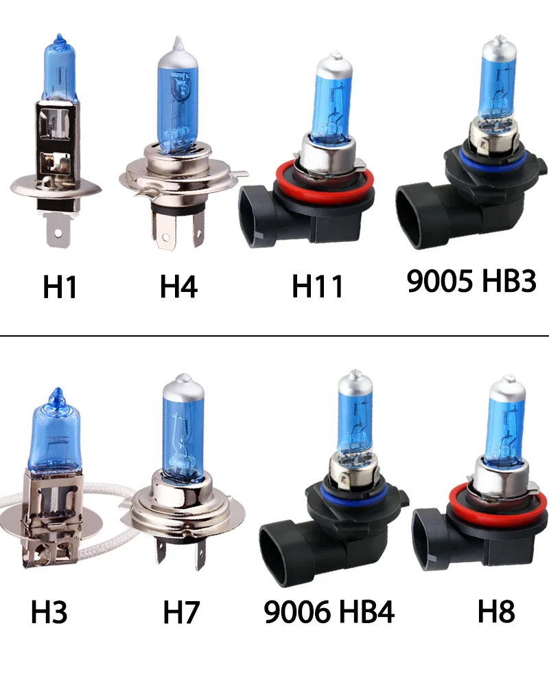 10 шт. галогенные лампы Супер яркий H1 H3 H7 H4 H11 HB3 HB4 HB5 9004 9005 9005 9007 белый туман светильник 100W 55W фары для автомобиля фара 12V
