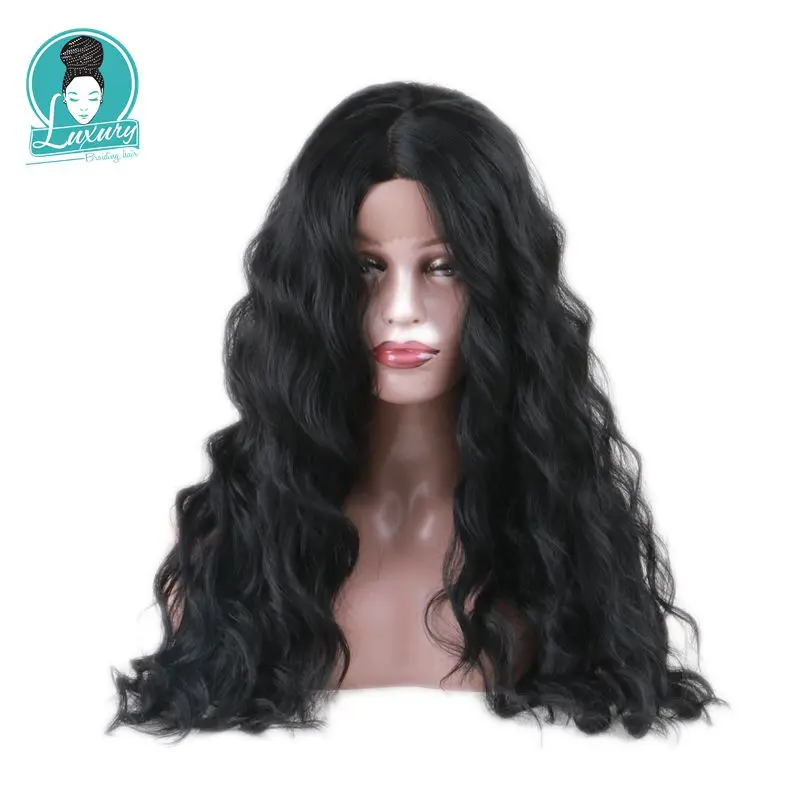 

Luxury For Braiding Long Black Wig High Temperature Fiber 26 Inch 150% Density L Part Lace Front Synthetic Wigs For Women