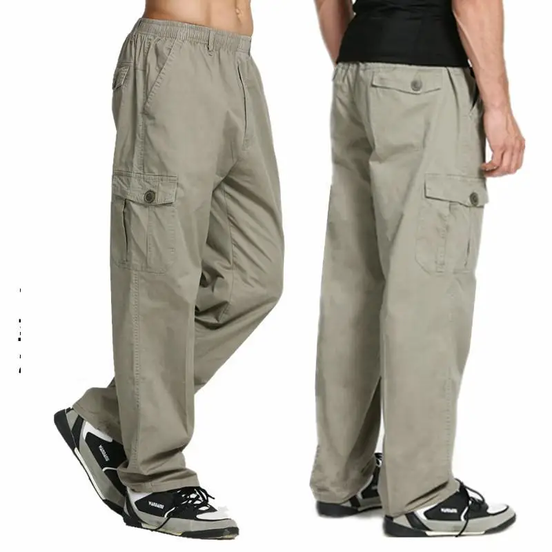

Autumn Men's Long Pants Loose Casual Straight Elastic Waist Pure Color Black Comfortable Trousers Super Large Size 4XL 5XL 6XL