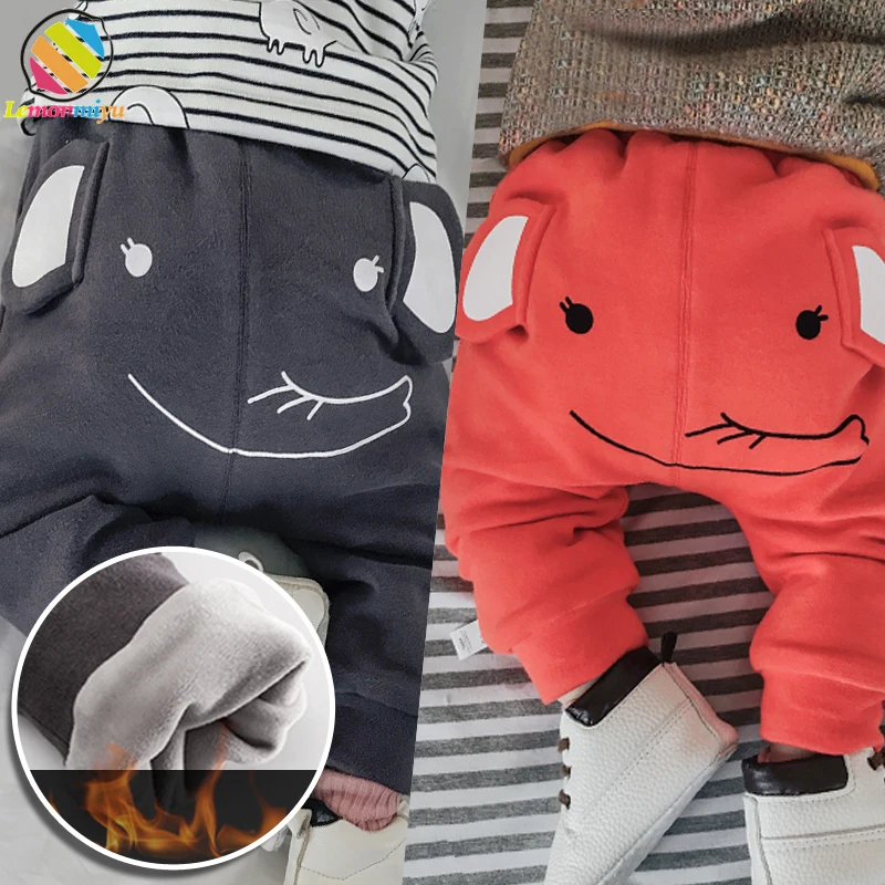 

Baby Cute Big PP Pants Boys Winter Thicken Velvet Warm 3D Elephent Bottom Pant Leggings Girls Diaper Leggins Fills Child Clothes