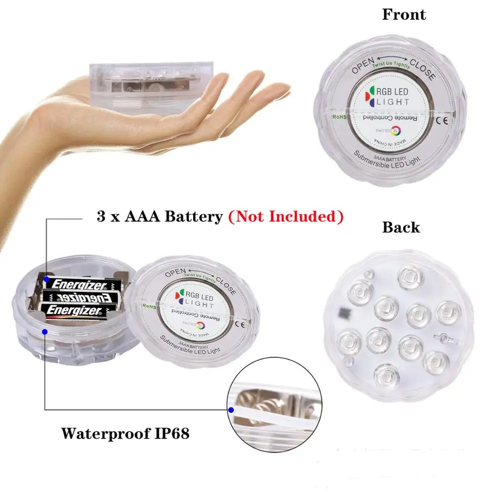 10 светодиодов RGB светильник для бассейна, водонепроницаемый ip68 светильник для рыбалки, аквариума, сада, дома, фонтана, пруда, украшения
