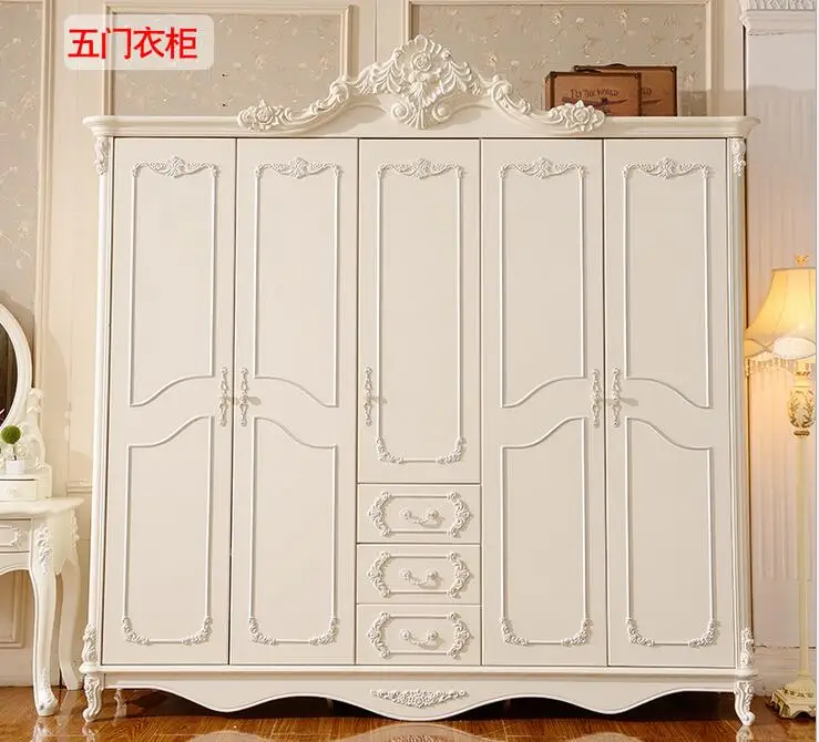 Solid Wood Carved French White Wardrobe Closet Bedroom Large