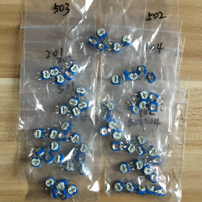 130pcs Trimming Potentiometer RM-065 top adjustment 100ohm-1Mohm RM065 Variable Resistors Assorted Kit 13Type*10pcs=130pcs 10pcs rv24 single b10k 18mm spline pin adjustment guitar potentiometer available from stock