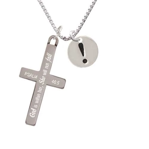 Disc 1/2'' - Symbol - Exclamation Point - ! - - She will not Fall - Cross Necklace (1)