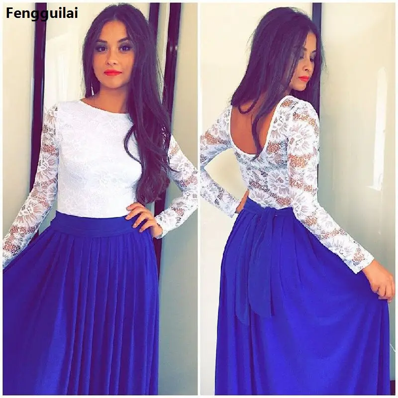 

Spring Autumn 2018 Lace O -Neck Robe Long Sleeve Patchwork Party Women Red Blue Dresses Casual Maxi Dress Backless Vestido