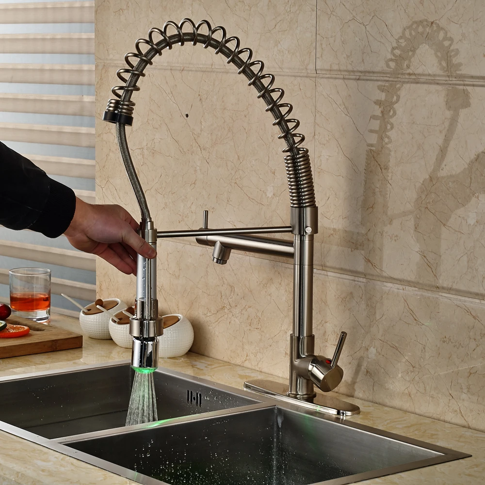 

Newly Design Nickel Brushed Deck Mounted Swivel Spout LED Light Spout With Cover Plate