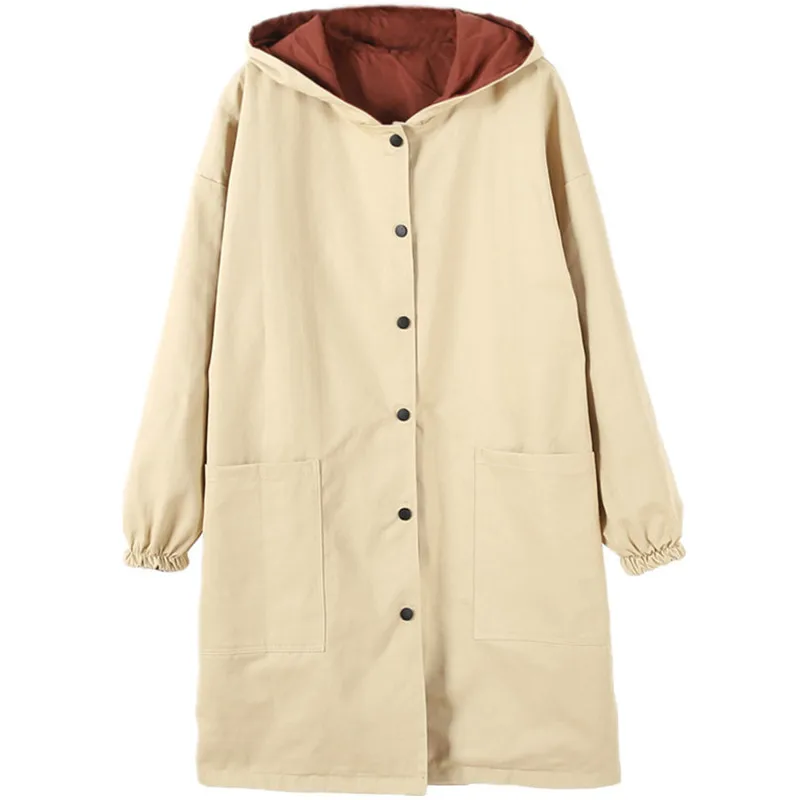 

Womens Elegant Trench Coat Plus Size XL Hoodie Windbreaker Fashion Solid Pockets Button Lightweight Raincoat Overcoat Big Size