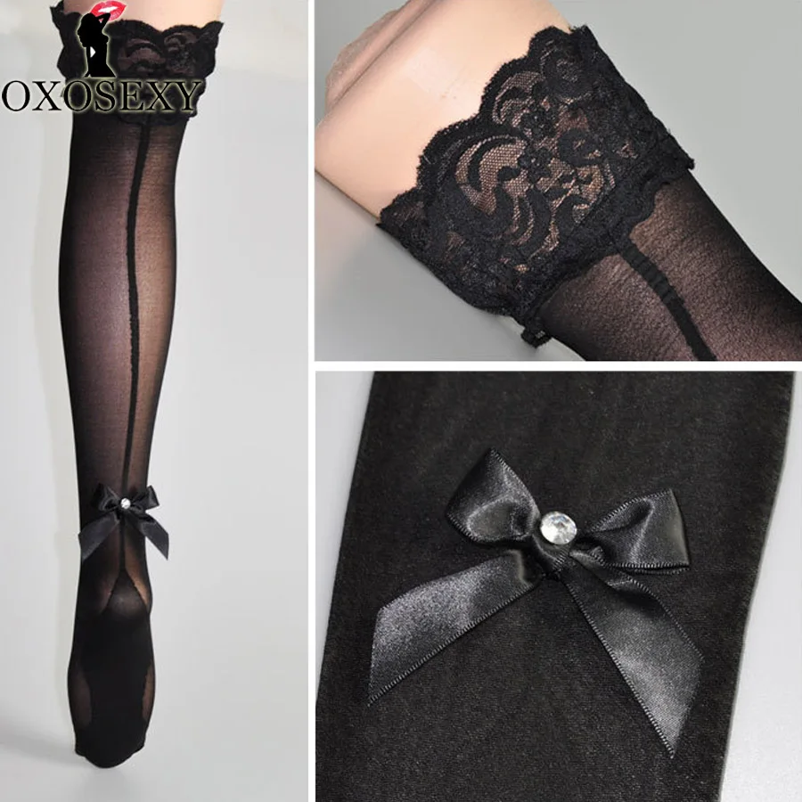 Thin Back Seam Nylon Stockings Women Sexy Transparent Striped Stockings Thigh High Pantyhose Long Stocking Bow Rhinestone 364 Thin Back Seam Nylon Stockings Women Sexy Transparent Striped Stockings Thigh High Pantyhose Long Stocking Bow Rhinestone 364
