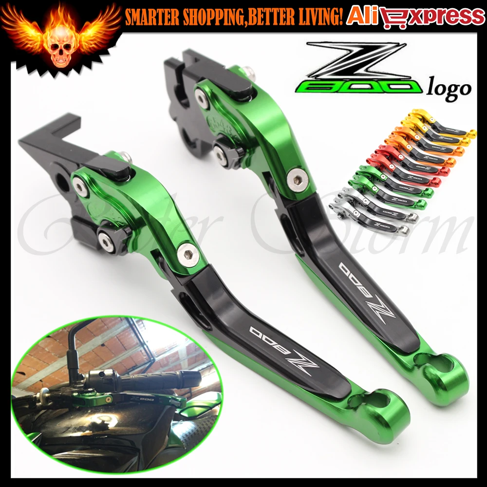 NEW With Logo Z800 Folding Extendable Adjustable CNC Aluminum Brakes Clutch Levers For Kawasaki Z800 E