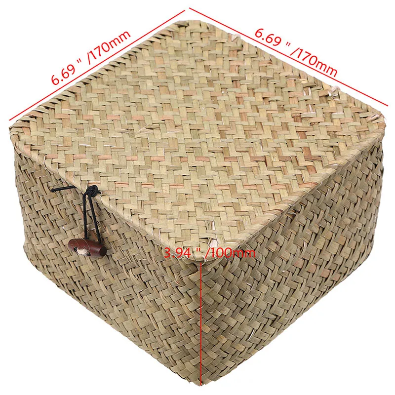 WHISM водоросли Плетеный квадратный Рабочий стол ящики для хранения с крышкой корзины ручной работы для хранения корзина для мусора косметическая коробка для хранения - Цвет: M Size