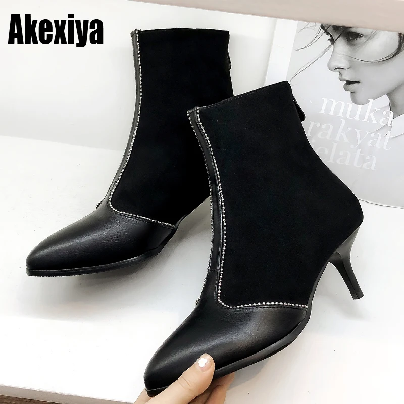 

Ankle Boots for Women Crystal Pointed Toe 6 cm High Heel Women Boots Rhinestone Woman Party Shoes Large size 34-43 k089