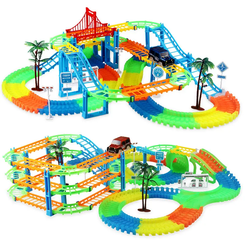 Railway Magical Racing Track Play Set Educational DIY Bend Flexible Race Track Electronic Flash Light Car Toys For children