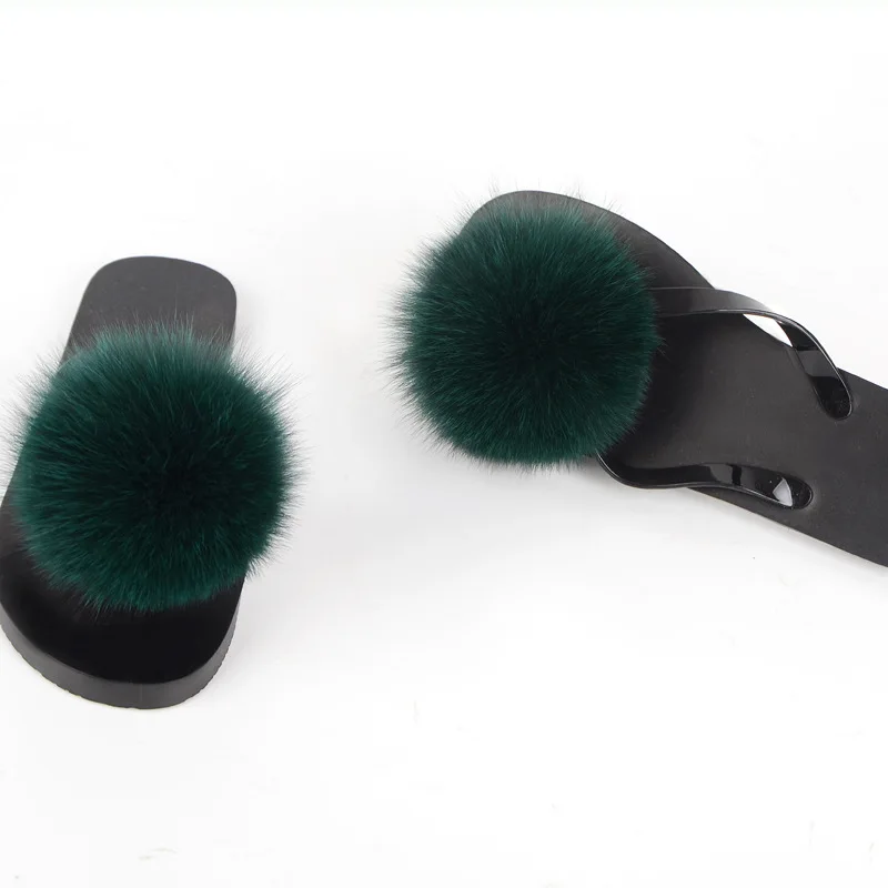 women slippers fox fur pompom (1)