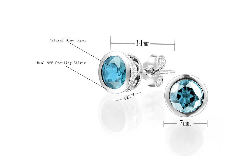 Dormith Для женщин 925 серебро классика Природный Голубой топаз Стад Серьги