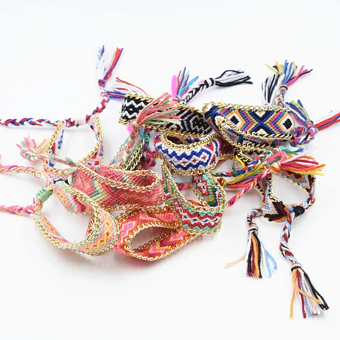 Corrente de Ouro do Vintage da Moda Pulseira da Amizade cm de Largura de Algodão de Malha de Algodão Estilo Cores Aleatórias Corda 2