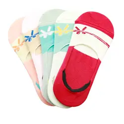 5 пар Для женщин Носки для девочек Яркий Цвет полосатый галстук-бабочка смешно прекрасный Обувь для девочек хлопковые носки низкая рот