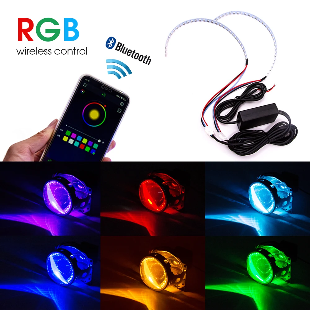 

1set RGB LED Demon Eye Devil Eye Halo Ring Kit For 2.5" 2.8" 3.0" Headlight Projectors Bluetooth Remote Voice Control