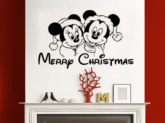 

YOYOYU Merry Christmas Wall Decals Mickey Minnie Vinyl Wall Stickers For Kid Rooms Happy New Years Removable Art Home DecorSY111