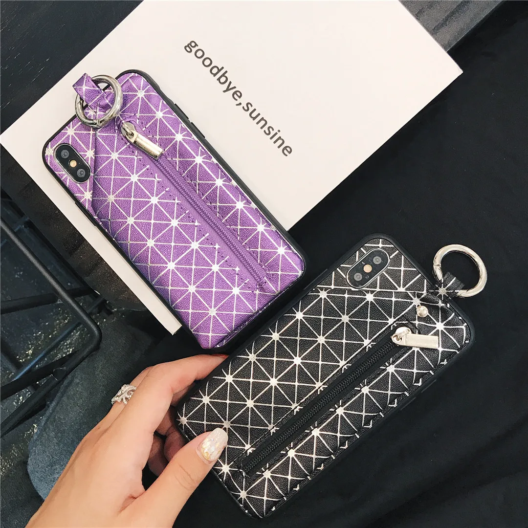 Hxairt Luxury Zipper Coin Purse Phone Cases Plus Soft TPU Silicone Back