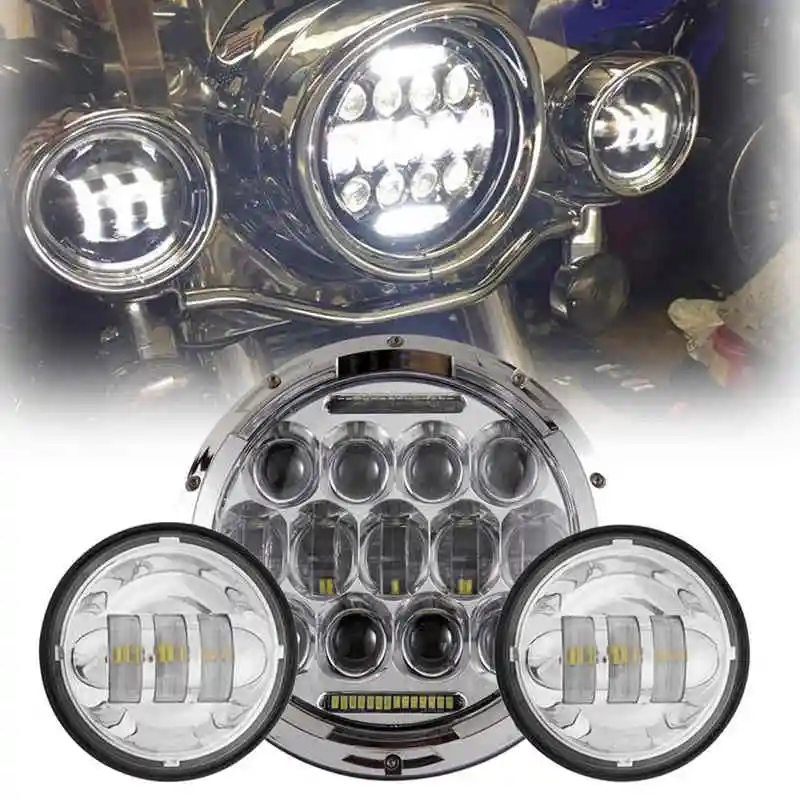 Inch Updated 75w Chrome Harley Daymaker LED Headlight+ 2x 4.5 30w Fog Light Passing Lamps for Harley Davidson Motorcycle