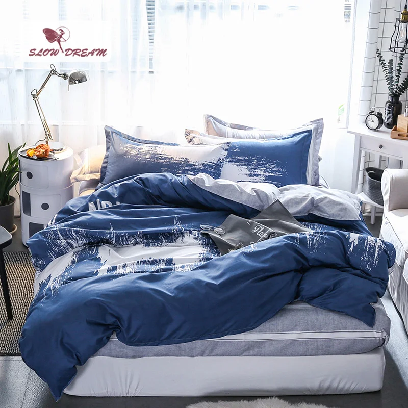 

SlowDream Bedding Set 3/4pcs Duvet Cover Flat Sheet Pillowcase Single Student Double Queen Adult Bedspread Bedding Linen Set