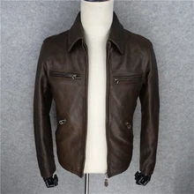 Прочитайте описание! Азиатский размер простой дизайн супер качество Мужская натуральная коровья кожа пальто винтажная яловая кожаная куртка