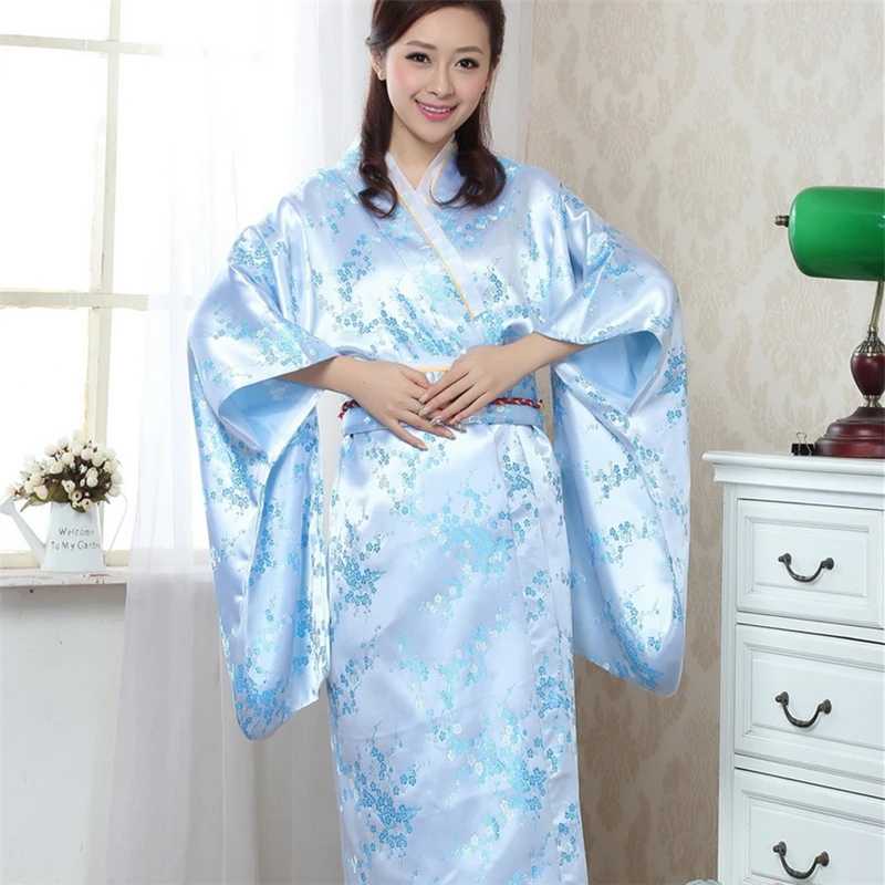 Traditional Japanese Kimono Geisha Dresses For Women Long Satin Silk Yukata Japanese Geisha