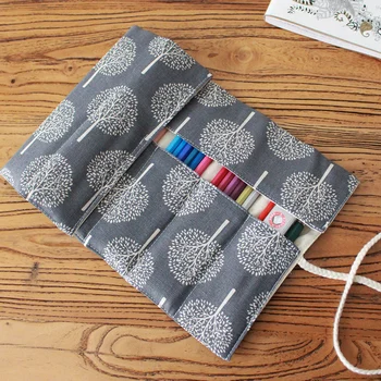 

Flowers Pencil Case Students 7/9/13 Pokcets Pencil Wrap Stationary Roll Brush Pencil Storage Bag For Painting School Supplies