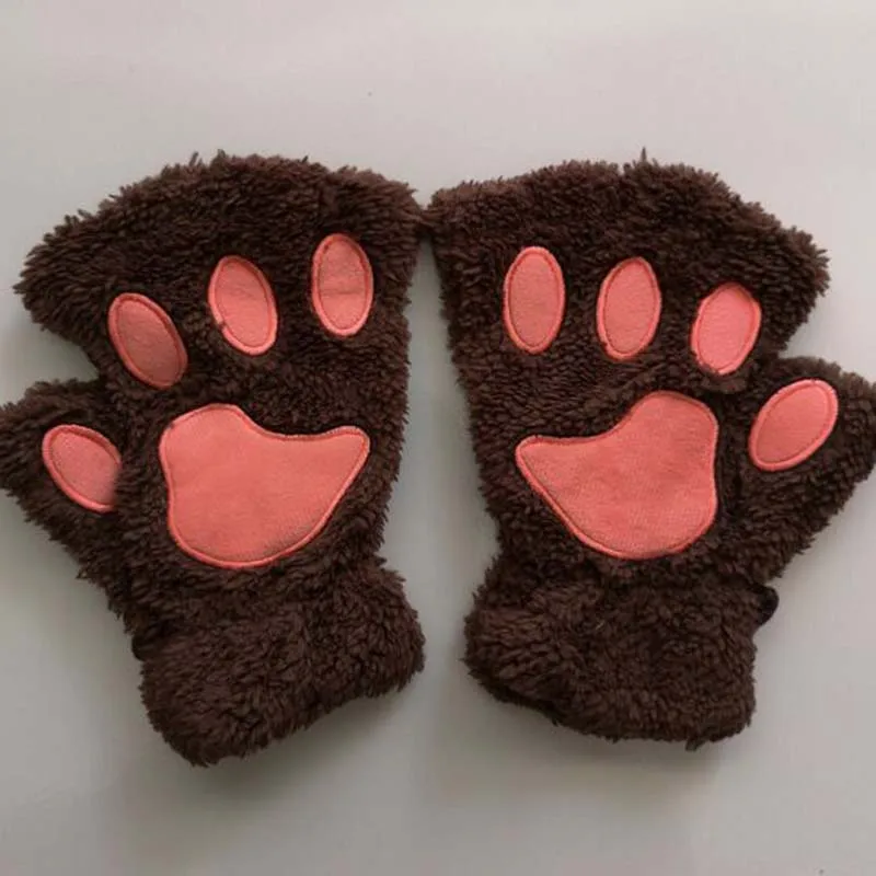 XEONGKVI корейский вышивка мультфильм кошачья лапа плюшевые перчатки варежки бренд пол пальца Осень Зима теплые девушки женские перчатки