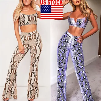 

Women Bodycon Outfit Sets Vest Crop Tops Wide Leg Trousers Pants Sets