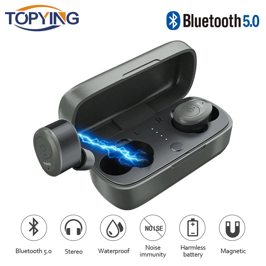 

Stereo Music IPX7 Deep Waterproof True Wireless Earbuds with Charging case 500mAh TY08 Touch Control TWS Bluetooth Earphone V5.0