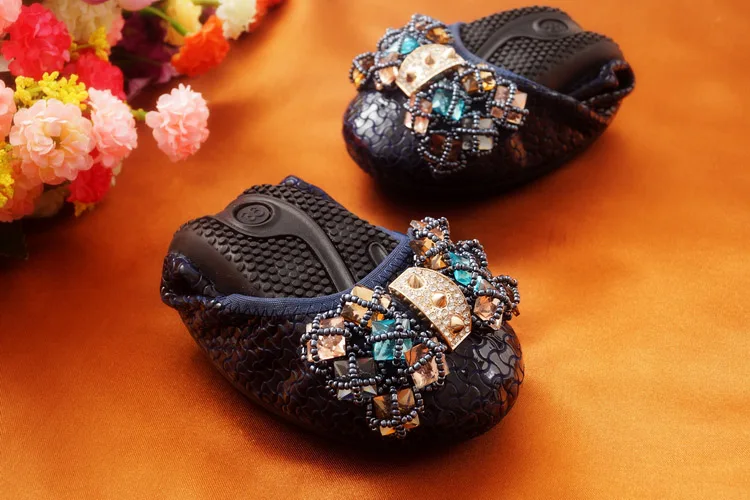 Single Ballet Flat Women's shoes Egg Roll Mother Shoes Leather Shallow Casual Lady Shoes Female Flat Shoes Round Head Diamod Bow (7)