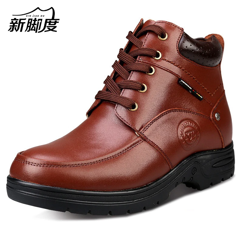 

X8818-1 Brand New Men's Elevator Short Boot Height Increasing 6.5 cm Genuine Leather Waterproof Keep Warm Winter Snow Boots